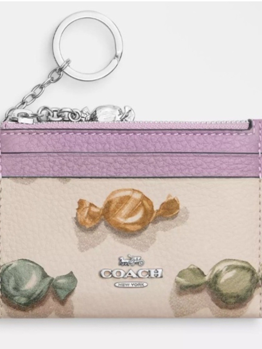 COACH Candy Print Leather Card Case Keychain - Purple & Cream - NWT